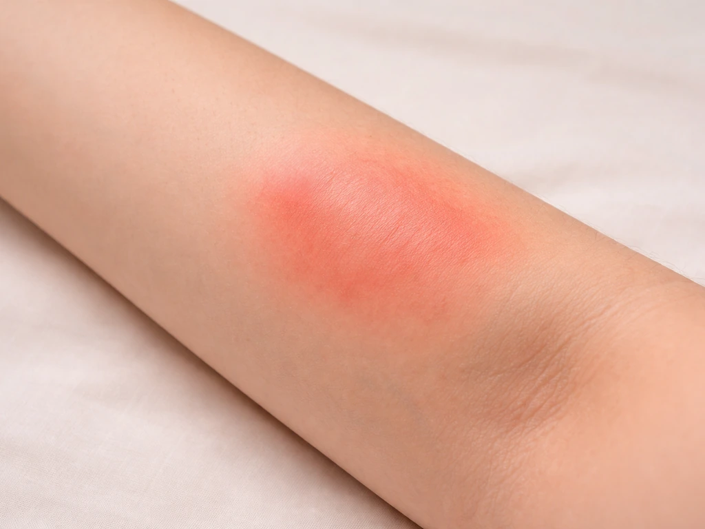 Close-up of an arm with visibly irritated red skin, suggesting irritation and burn risk from prolonged contact