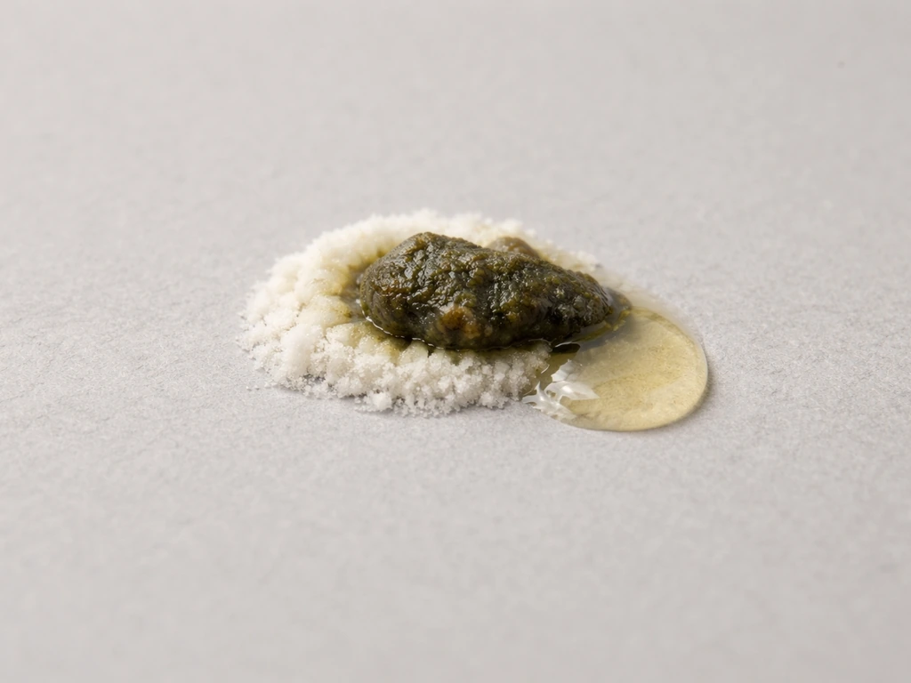 Macro photo of a bird dropping showing dark center, white urate, and a small clear liquid edge.