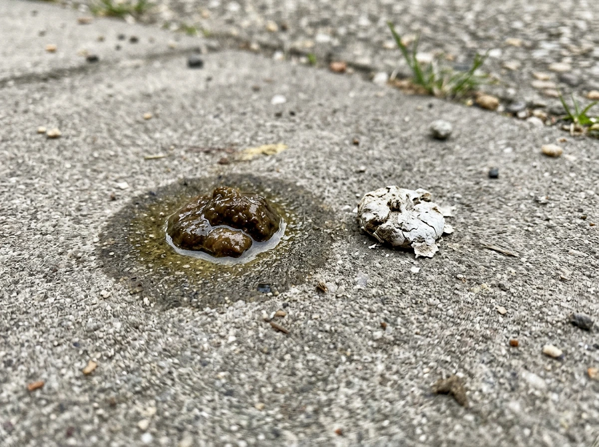 Dehydrated vs hydrated bird droppings with liquid spread