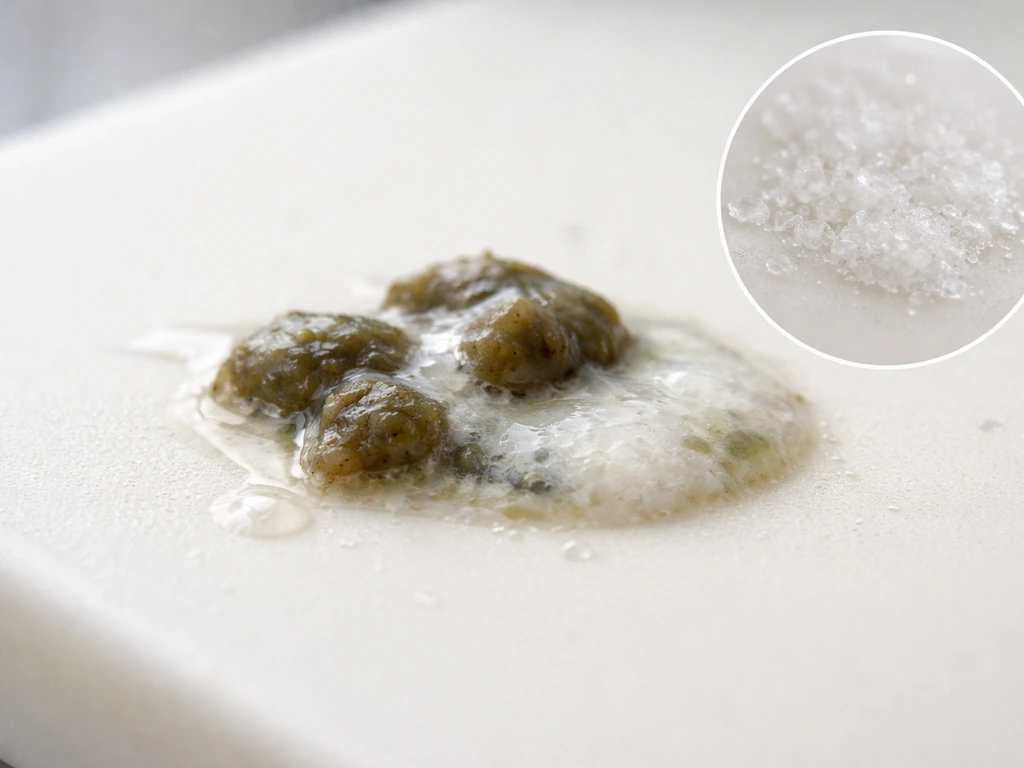 Close-up of bird droppings on a clean test surface with a small inset showing urine-like crystals, no injury.