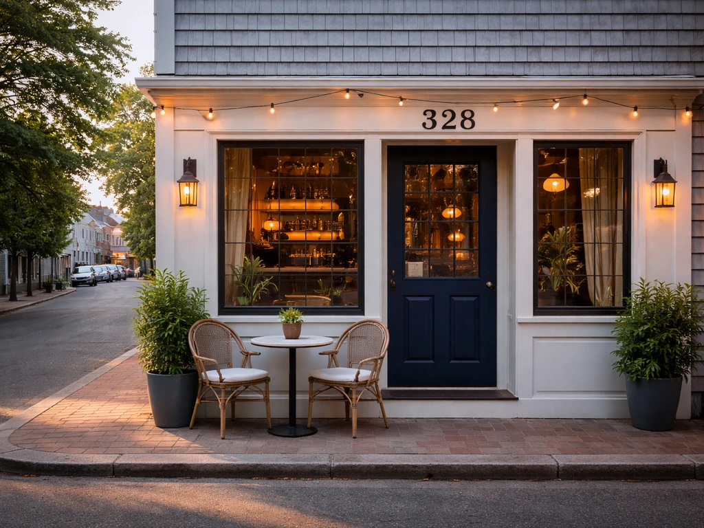 Street-level view of a casual American grill and cocktail bar storefront on Provincetown’s Commercial Street.