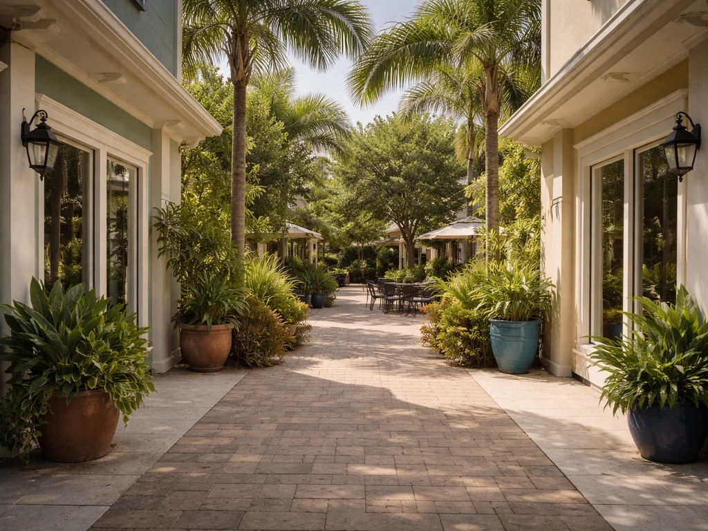 Courtyard entrance of The Shops at the Colony in New Smyrna Beach near Flagler Ave