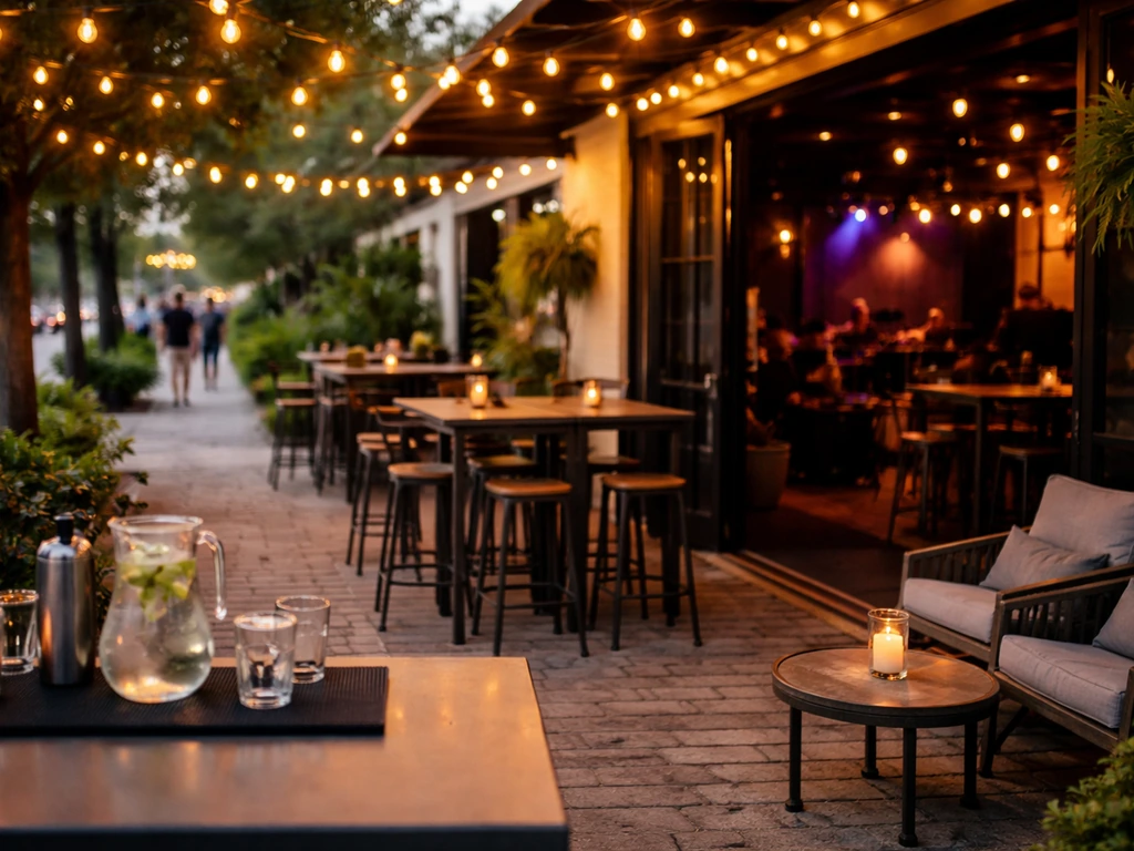 Street-level view of a South Tampa outdoor patio with live-music vibe and drinks atmosphere