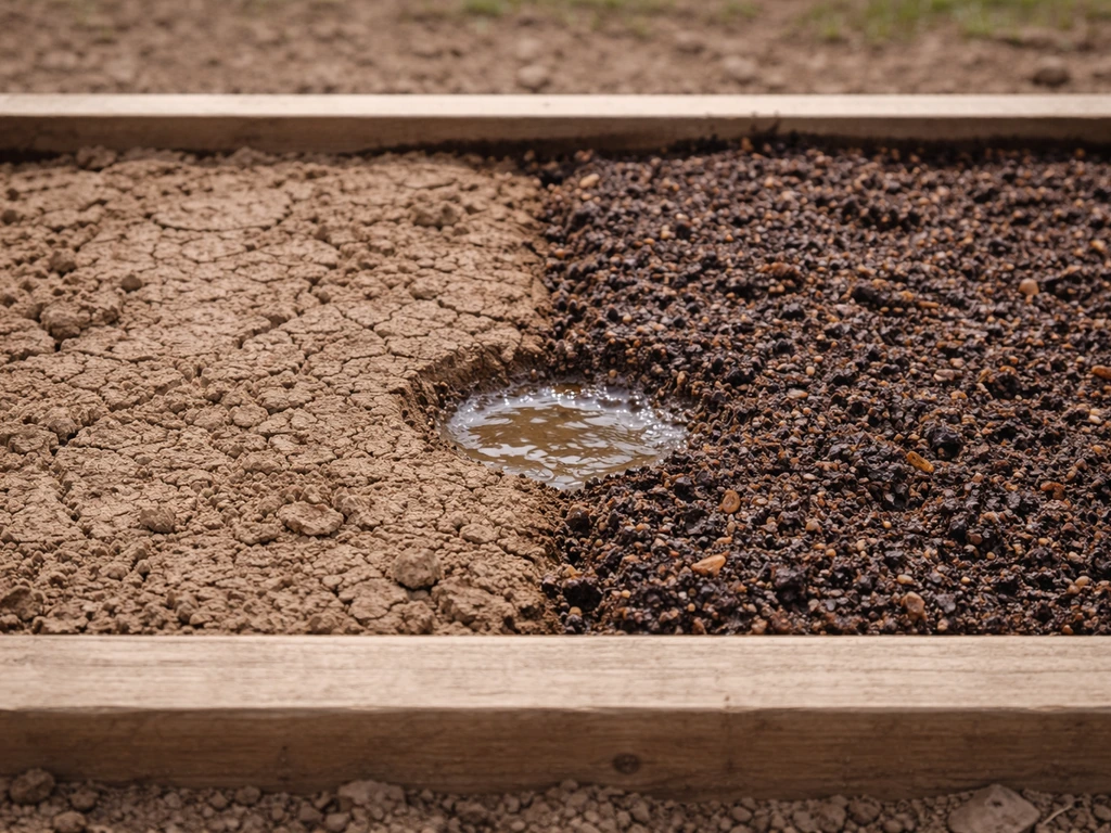 Close-up van twee bodemplakken: links zware klei met korst, rechts zand met compost voor betere doorlatendheid.