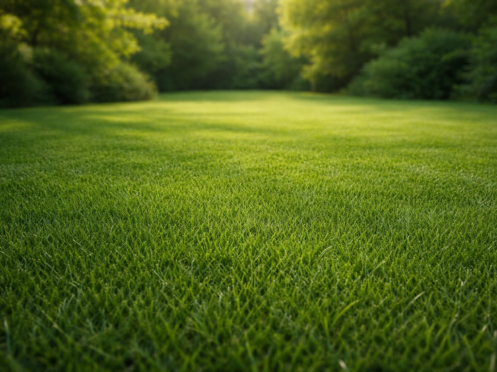 Egaal, dicht en groen Nederlands gazon in het voorjaar met subtiele zichtlijn voor een verzorgd effect.