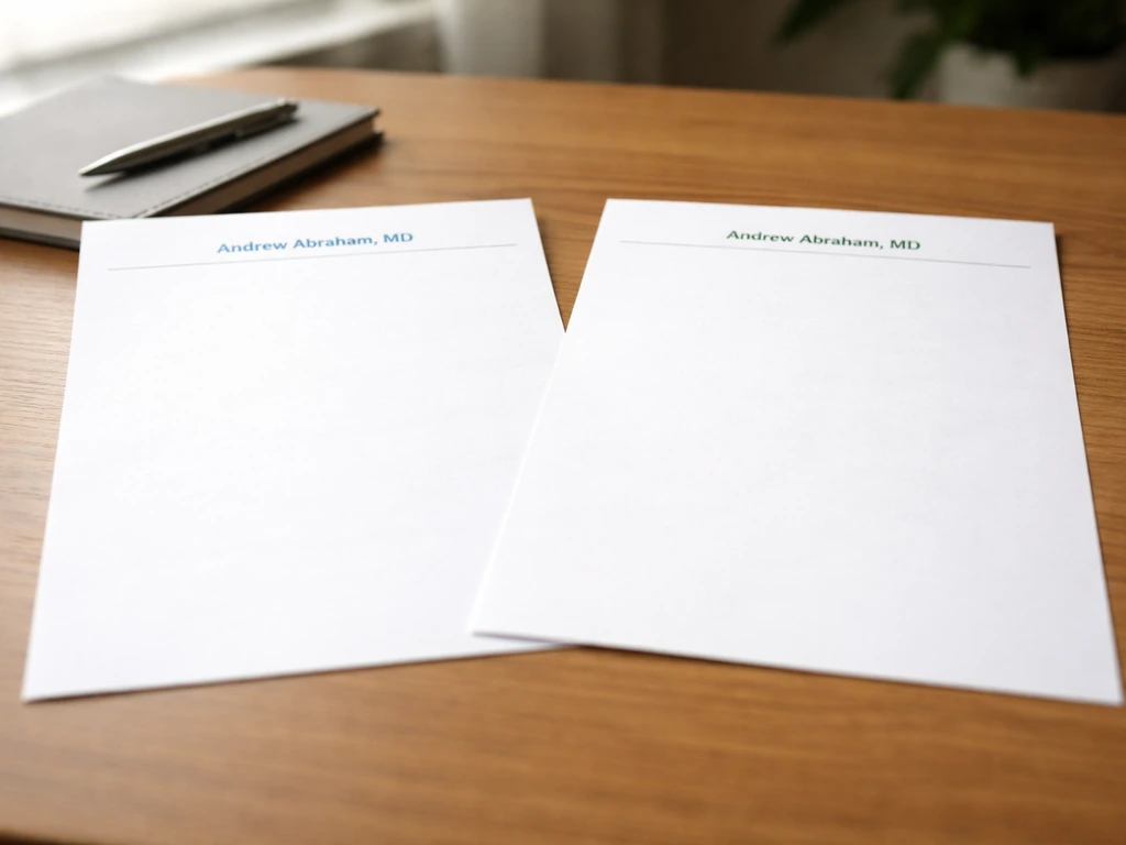 Two side-by-side letter documents on a desk symbolizing confusion between different doctor identities.