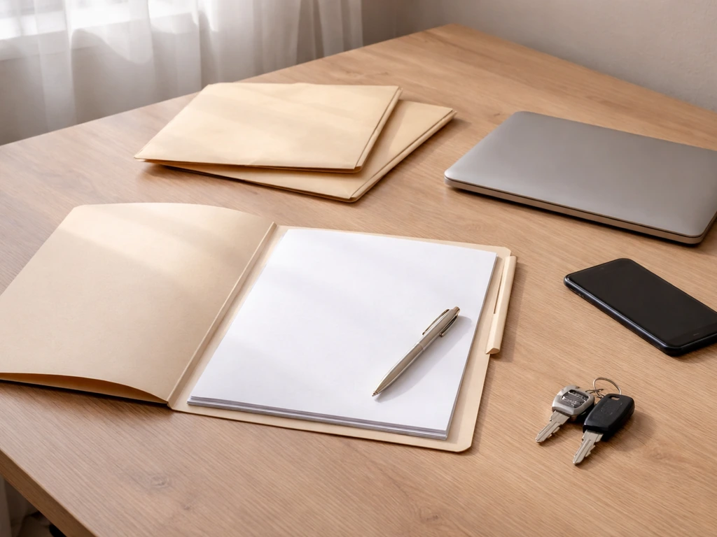 Minimal desk scene with scattered documents and a closed laptop, suggesting confusing online net-worth figures.