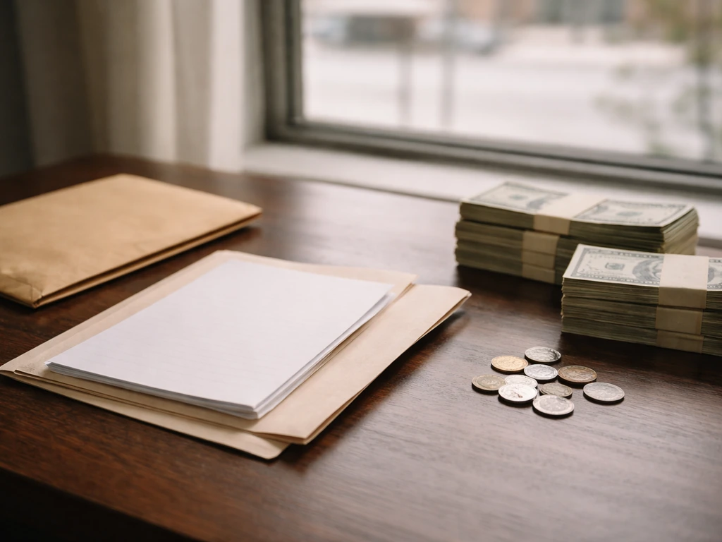 Minimal photo showing a contract envelope and scattered coins on a desk, symbolizing transfer fees vs payouts.