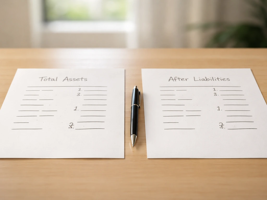Close-up of two simple spreadsheet-like papers side by side on a desk, suggesting gross vs equity differences.