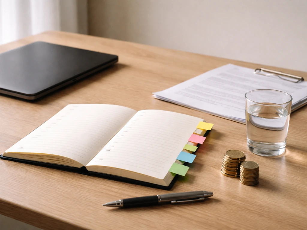 Open notebook beside a laptop showing handwritten income-stream categories for net worth research