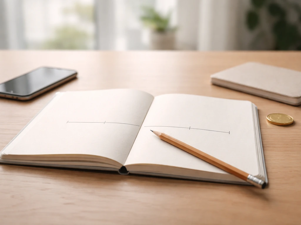 Minimal office desk with open planner and pencil line suggesting a career-to-business timeline, no text.