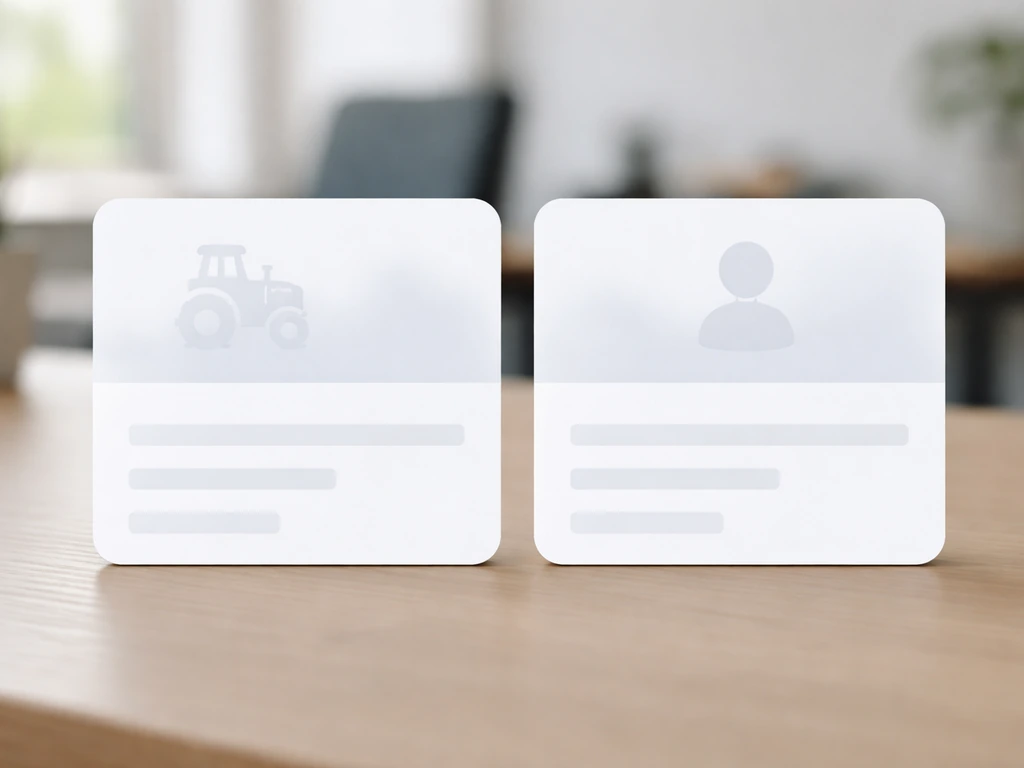 Two separate search result cards side-by-side, one tractor-related, one generic person inquiry theme, symbolizing search