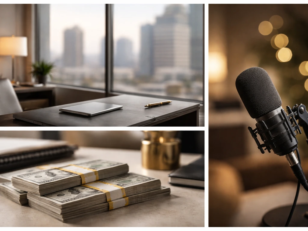 Minimal photo collage of three anonymous business scenes symbolizing Maryland Forbes 400 wealth