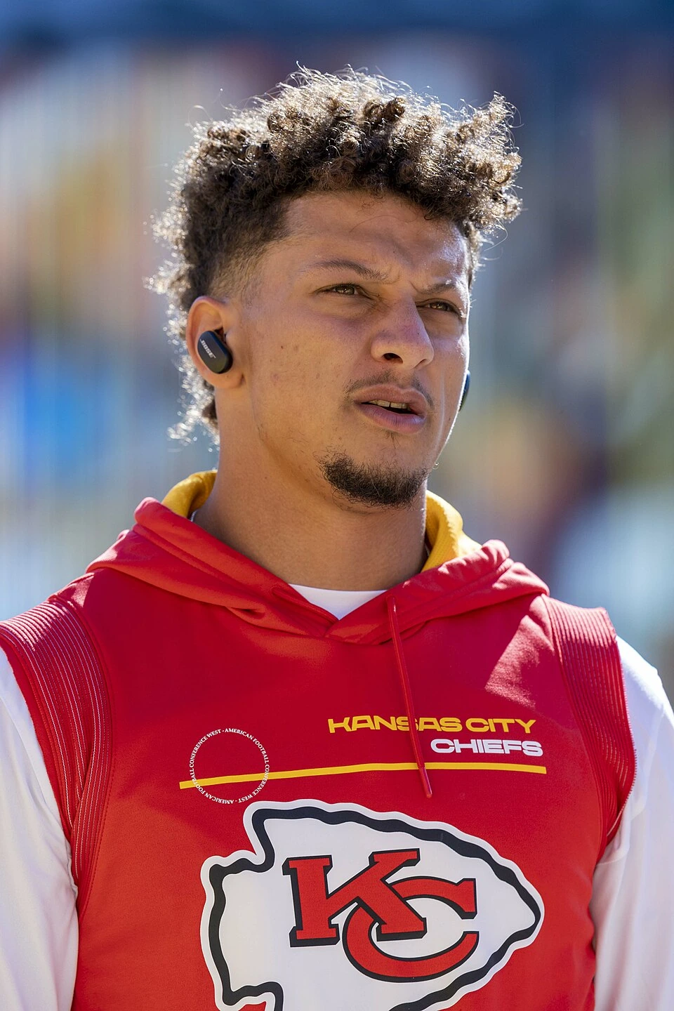 Patrick Mahomes in Kansas City Chiefs gear on the sideline