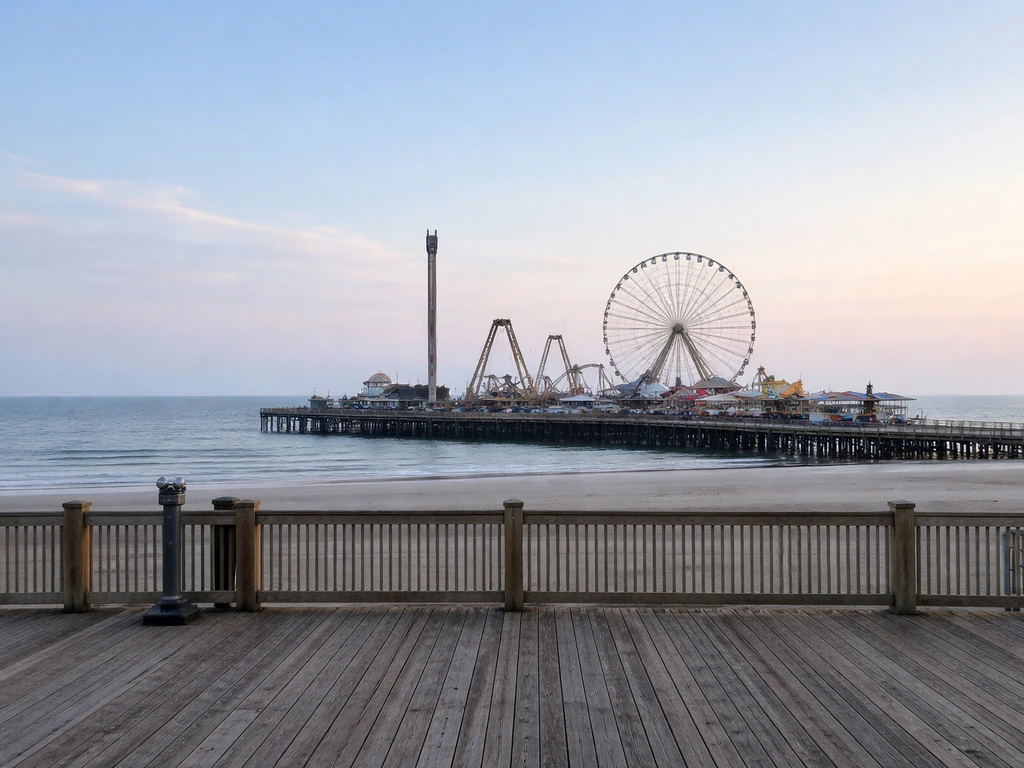 Scenic view of an amusement pier and ocean in Wildwood, New Jersey, suggesting a privately held business.