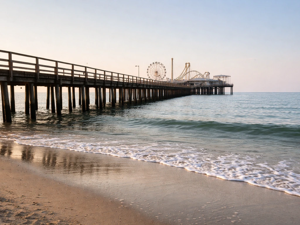 Sunlit view of an old amusement pier and shoreline, suggesting decades of growth and business value.