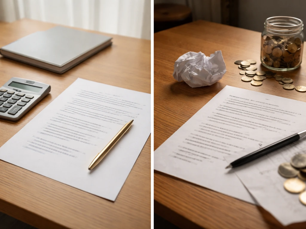 Split desk scene showing careful documentation on one side and careless rounding clutter on the other.