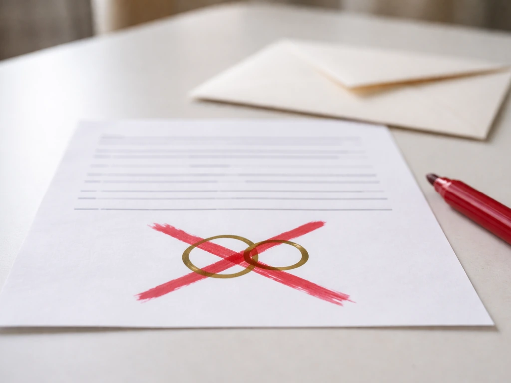 A wedding license with crossed-out rings to symbolize someone who is not married.
