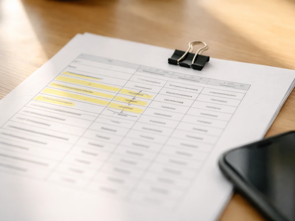Close-up of a compensation/proxy statement page with a table layout and highlighted rows on a desk.