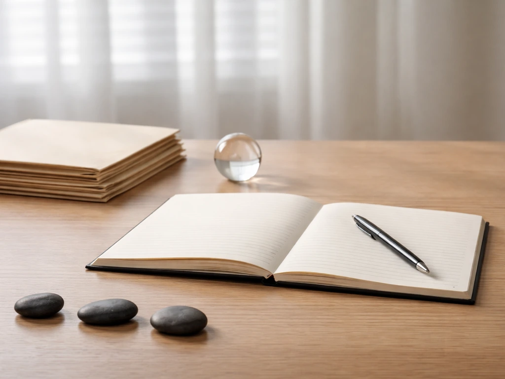 Minimal office desk with a notebook and pen, softly lit, evoking corporate funding milestones