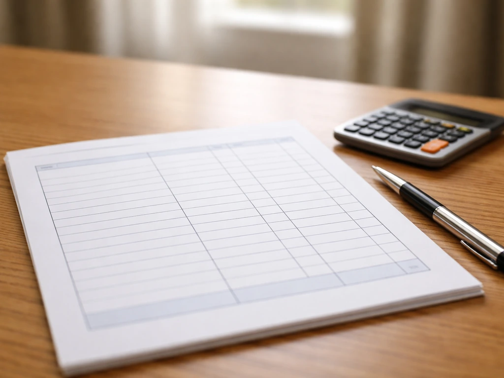 Close-up of a finance worksheet on a desk with a pen and calculator, suggesting a net worth estimate process.
