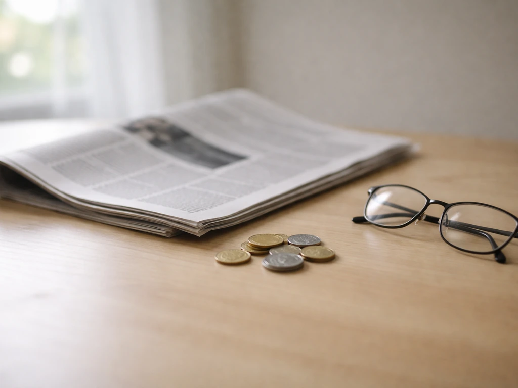 Quiet newsroom desk with a vintage newspaper and coins, symbolizing a widely cited net worth estimate