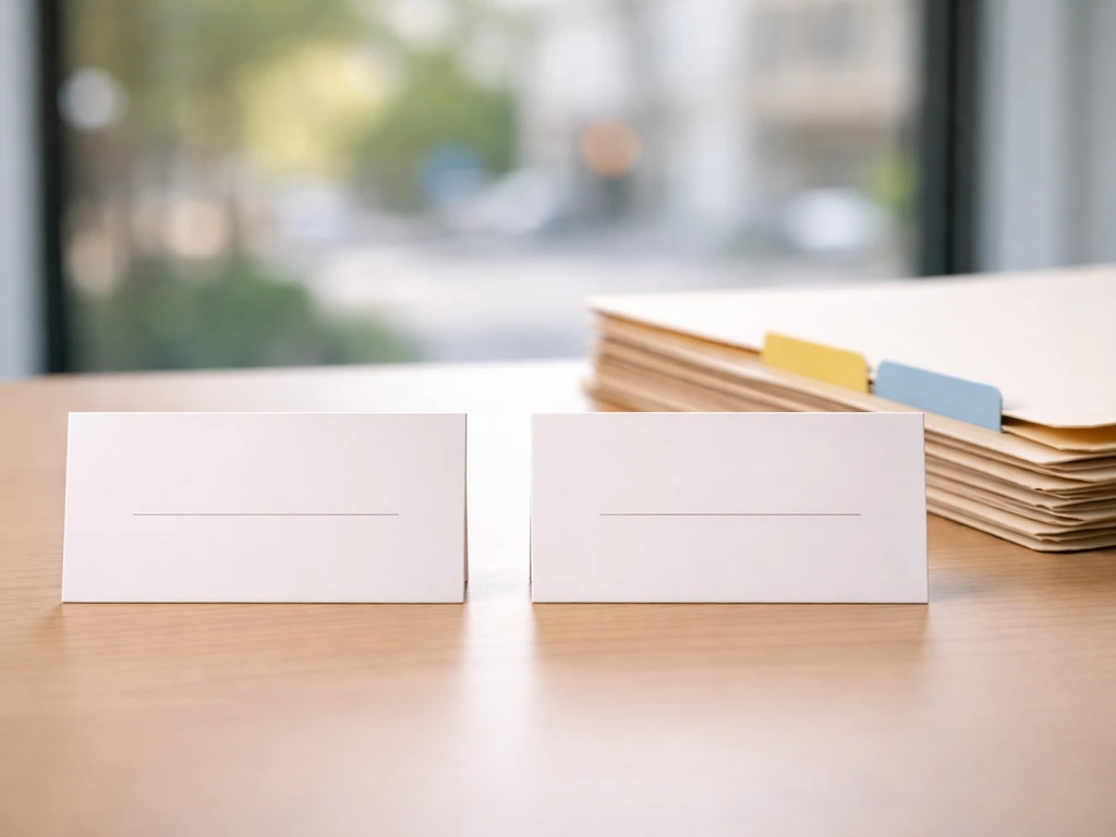 Two blank name record cards and different file folders on a desk, suggesting multiple people with same name.
