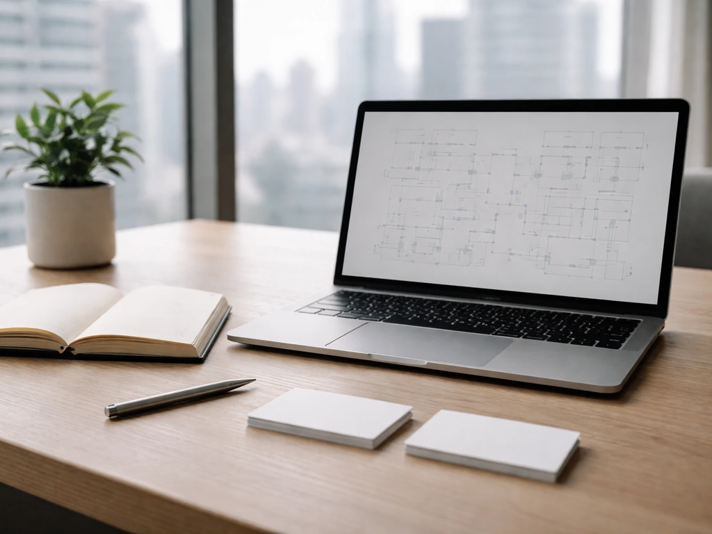 Minimal office desk with a laptop and paperwork, suggesting information systems and entrepreneurship background.