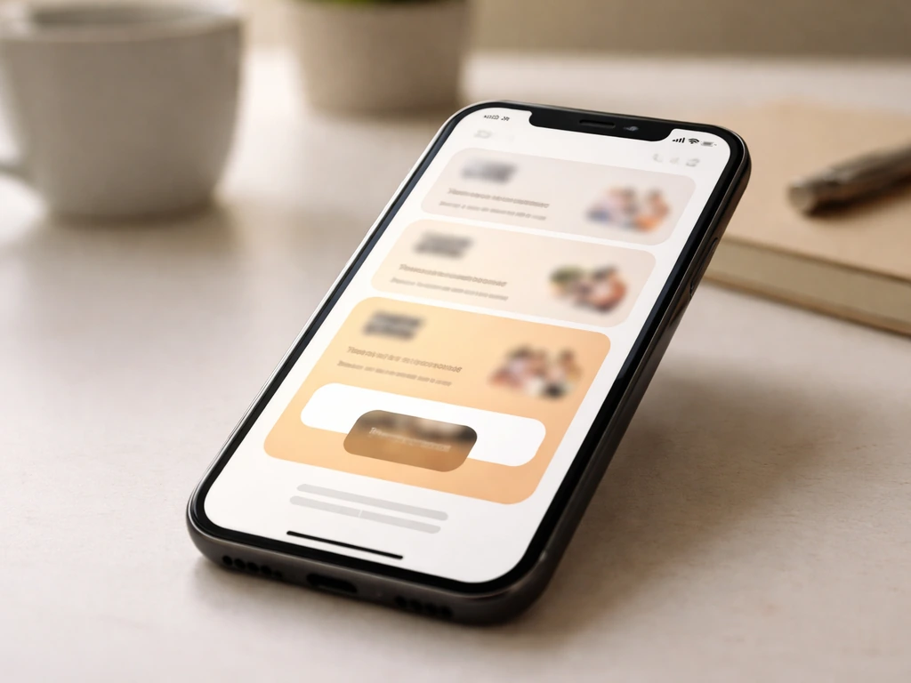 Close-up of an iPhone on a desk showing generic tier and monthly pricing layout for creator memberships.