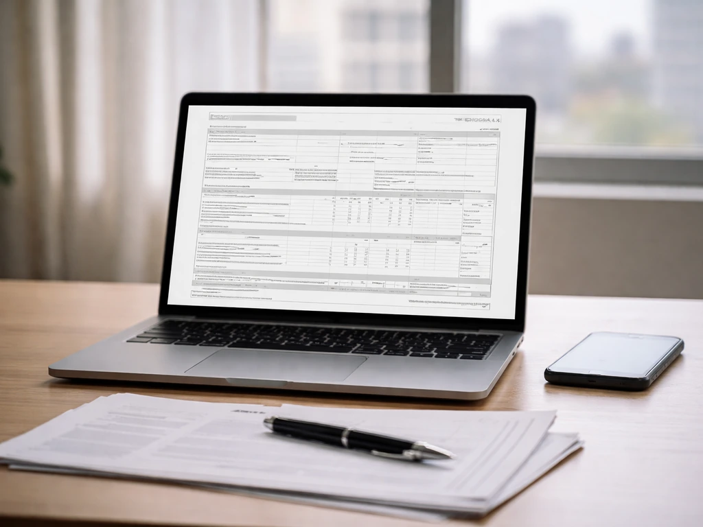 Minimal office desk with laptop showing blurred EDGAR Form 4-style document, symbolizing insider stock filing review.
