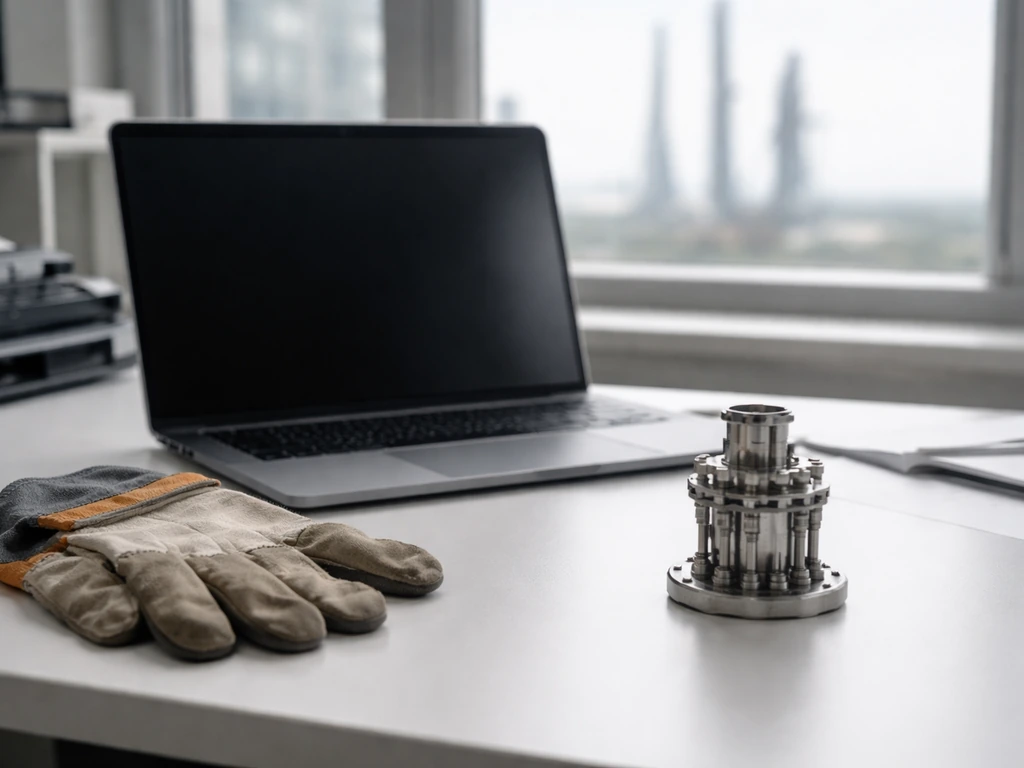Minimal photo of a Space industry desk setup with a laptop and rocket hardware, symbolizing a Starship launch engineer.