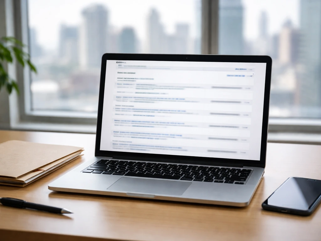 Close-up of a laptop showing a generic SEC EDGAR-style search page with no readable text or logos