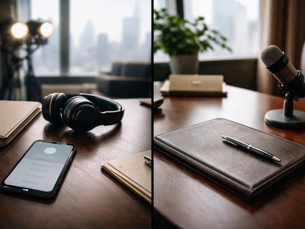 Split-screen style scene showing anonymous business identity checks linked to film/media and finance