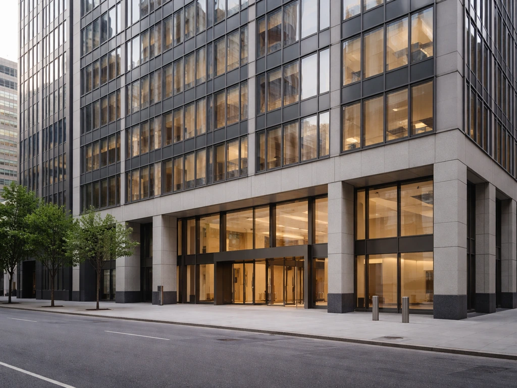 Exterior view of 180 Water Street in a modern city block, shot in natural light