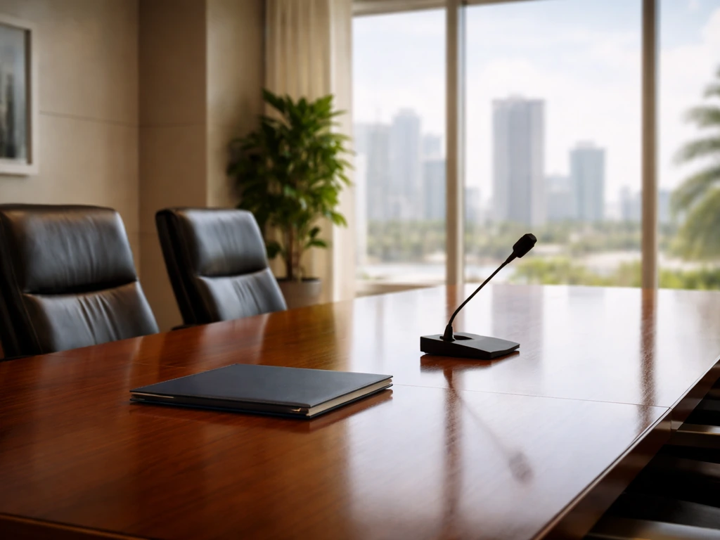 Miami corporate board meeting room with an American Bankers Insurance Group style board setting