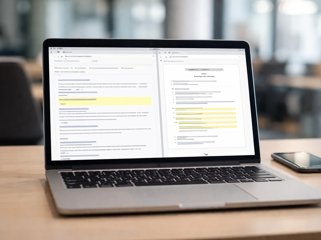 Close-up of laptop screen showing a generic SEC filing search and a proxy cover page, with highlighted sections.