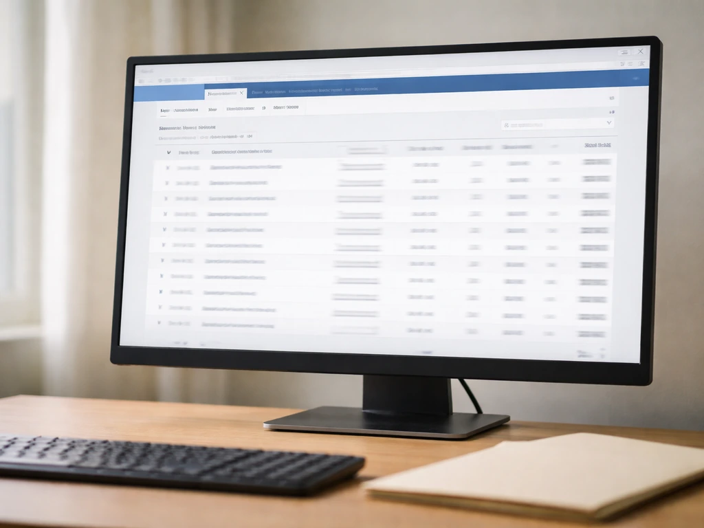 Close-up of a desk monitor displaying an anonymized SEC EDGAR-style Form 4 filings search view.
