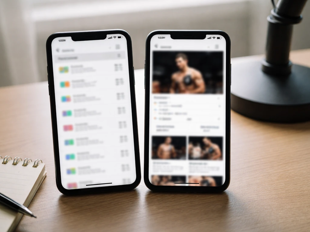 Two blurred phone screens on a desk, suggesting boxing record and profile evidence collage.