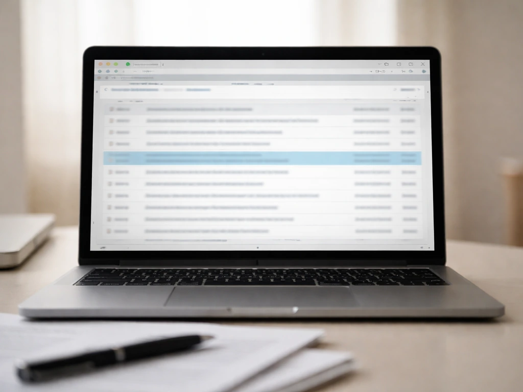 Close-up of a laptop showing an SEC-style search results page for proxy filings, no readable text