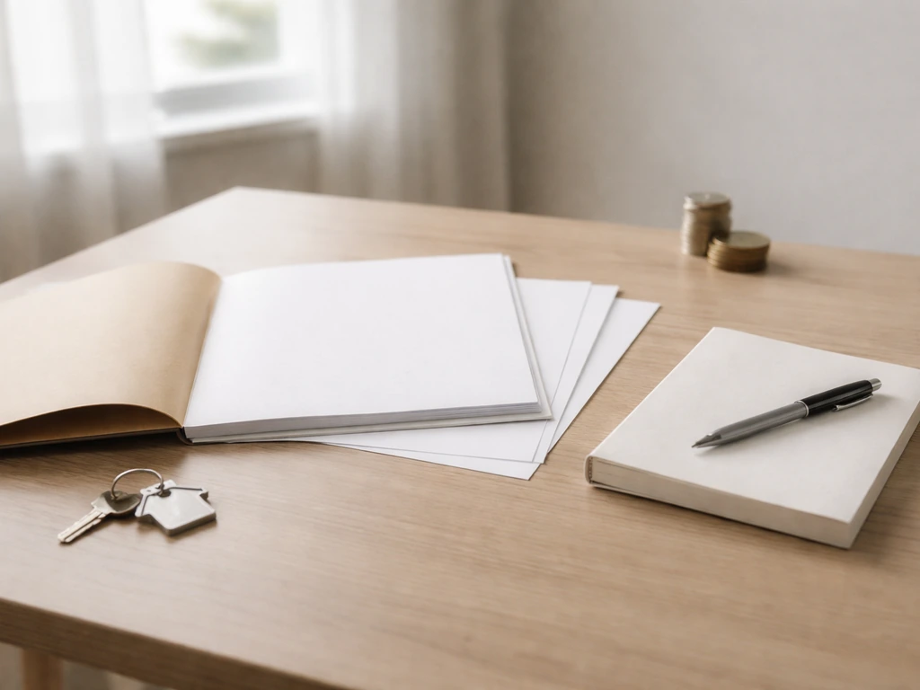 Minimal office desk with an empty folder and blank notes symbolizing no public financial data found.