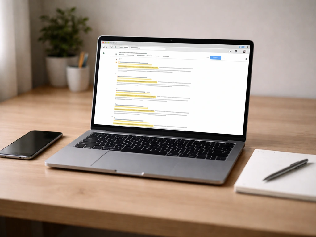 Laptop showing browser search results and bookmarks for a business identity verification workflow