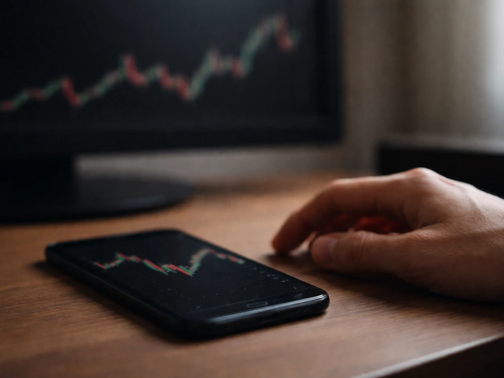 Anonymous trading desk with a blurred market screen vibe, suggesting volatile stock swings.