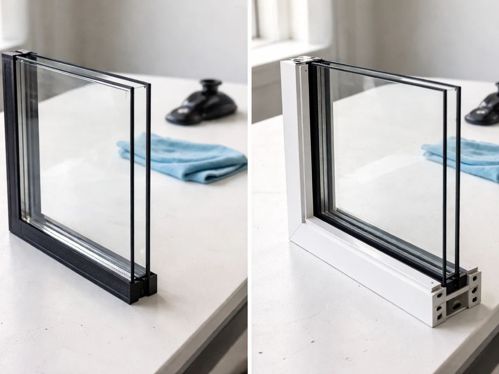 Two replacement options for patio doors: an IGU and a glass panel in a door frame on a workbench.