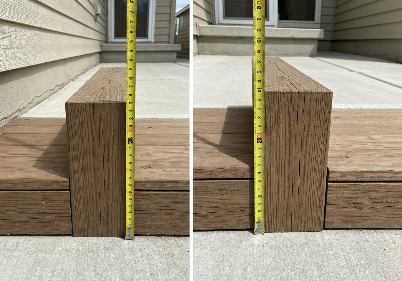 Minimal side-by-side photo showing outdoor stair tread and riser dimensions matching the 2xR+t≈26 comfort rule