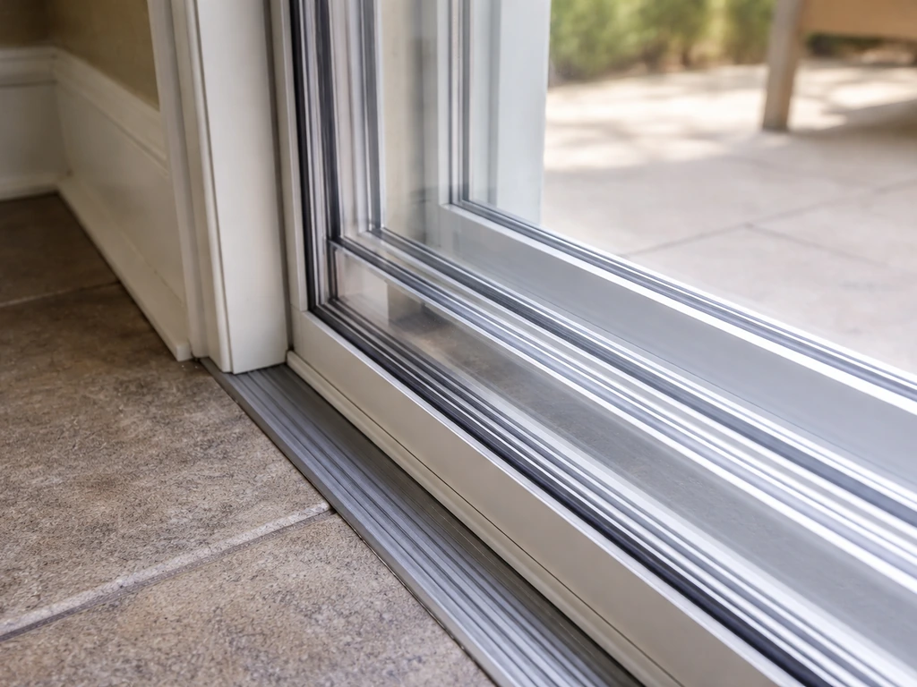 Clear magnetic storm panels installed along the inside of a patio door frame in natural light.