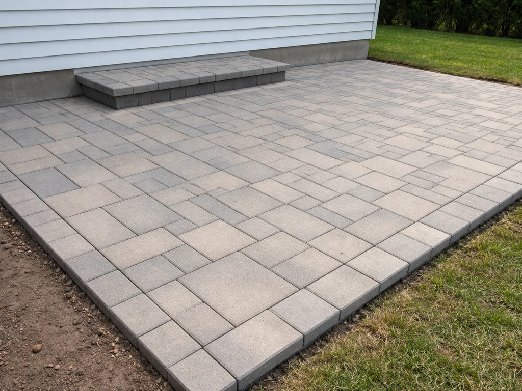 Clean, finished interlocking paver patio with neat edges and sand-filled joints, ready to use
