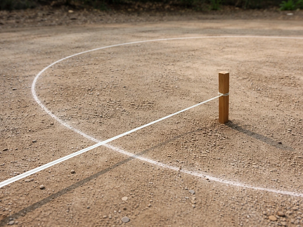 A center stake with a taut measuring tape/string forming a precise circle on the ground
