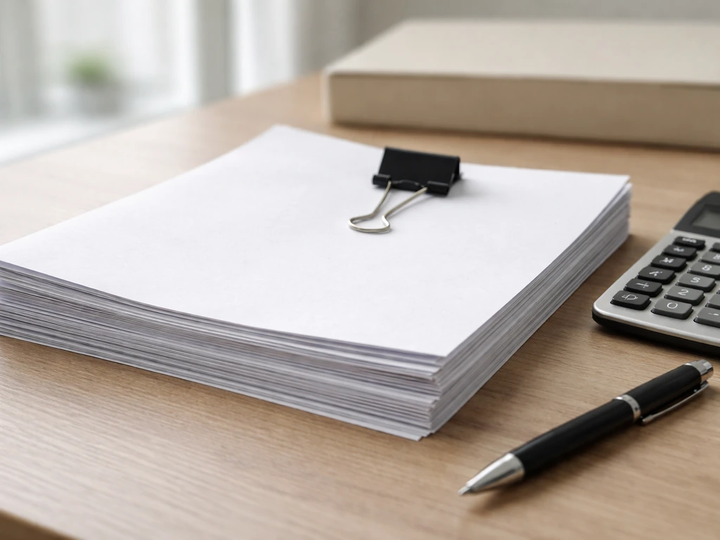 Close-up of generic UK company accounts filing papers on a desk with pen and calculator.