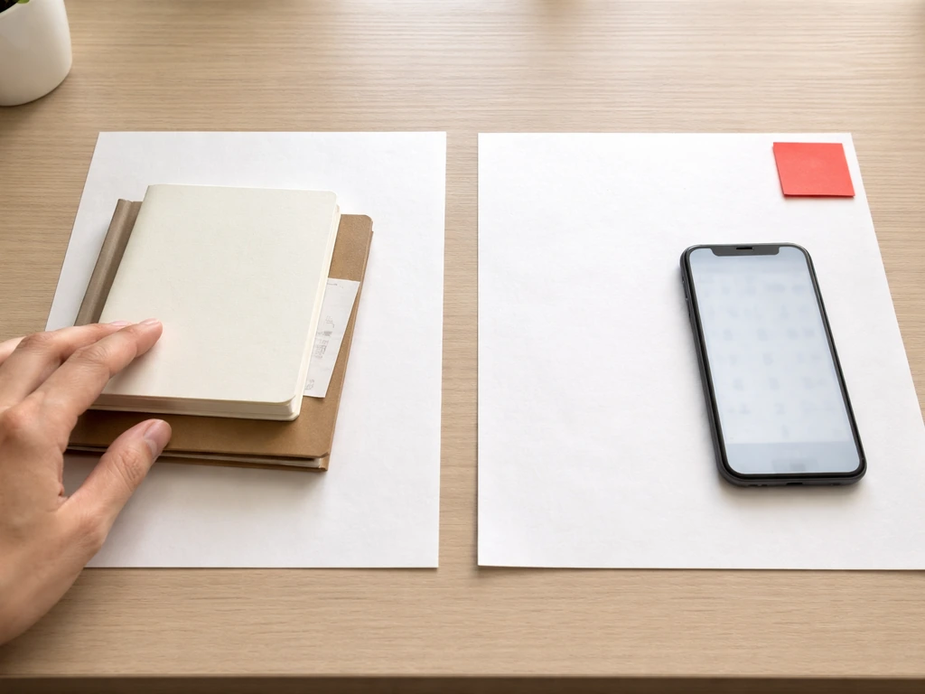 Hand comparing two side-by-side papers: one with credible source materials, one with an unsourced claim.