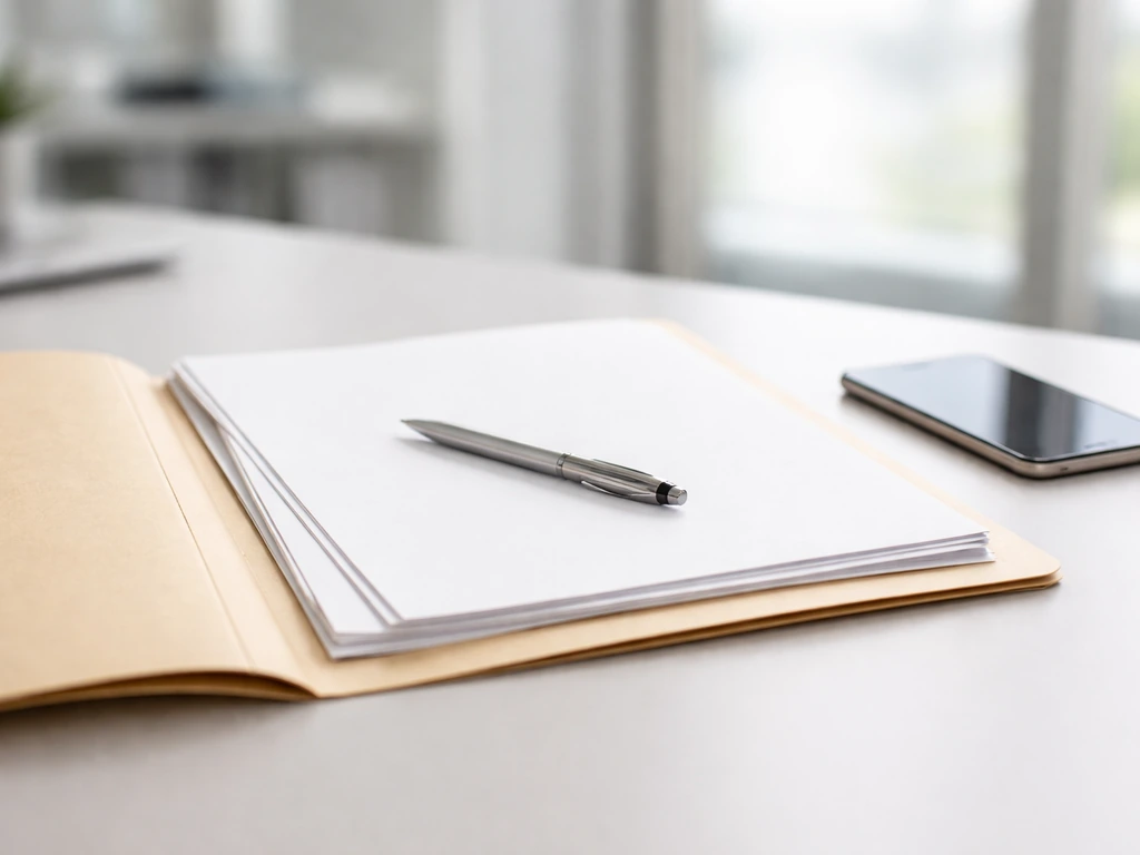 AXA executive pay concept: open document folder and pen beside a smartphone in a quiet office